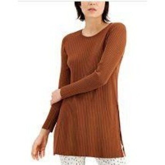 Alfani Tunic Sweater Top Brown Lightweight Ribbed Sz Large NEW - Picture 5 of 7